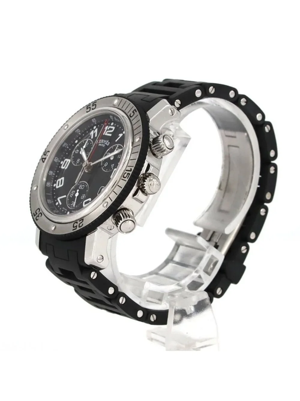 Hermes Clipper Diver Chronograph CL 2.915 Stainless Steel Rubber Quartz Watch